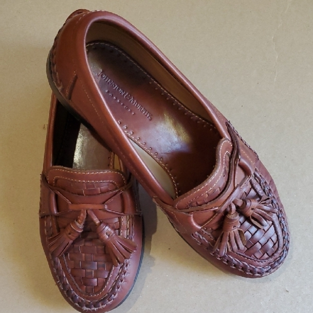 Johnston & Murphy Brown Leather Oxfords with Woven Design And Tassels 8.5 W